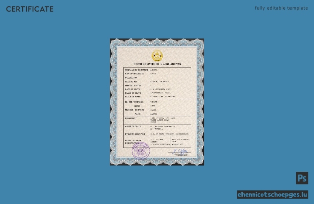 Afghanisches Personenstandsregister: Sterbeurkunde (PSD-Beispielvorschau)